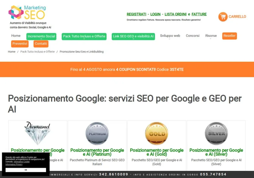 Schermata della pagina offerta di Marketing-seo.it AI service