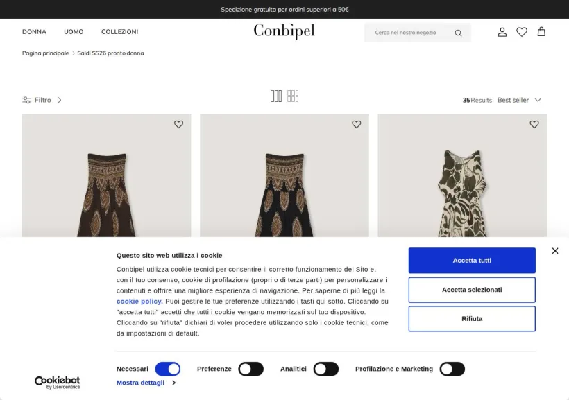 Schermata della pagina offerta di Conbipel