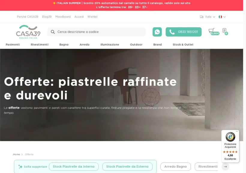 Schermata della pagina offerta di Casa39