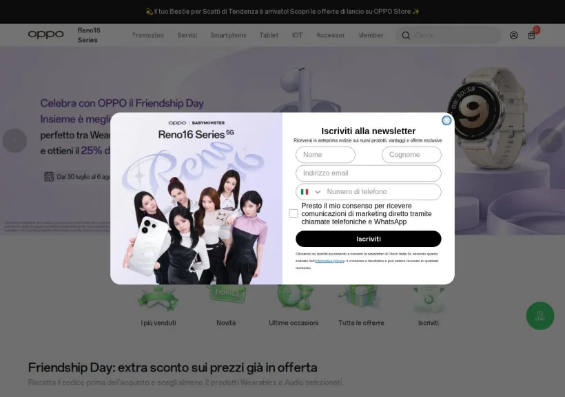 Schermata della pagina offerta di Oppo