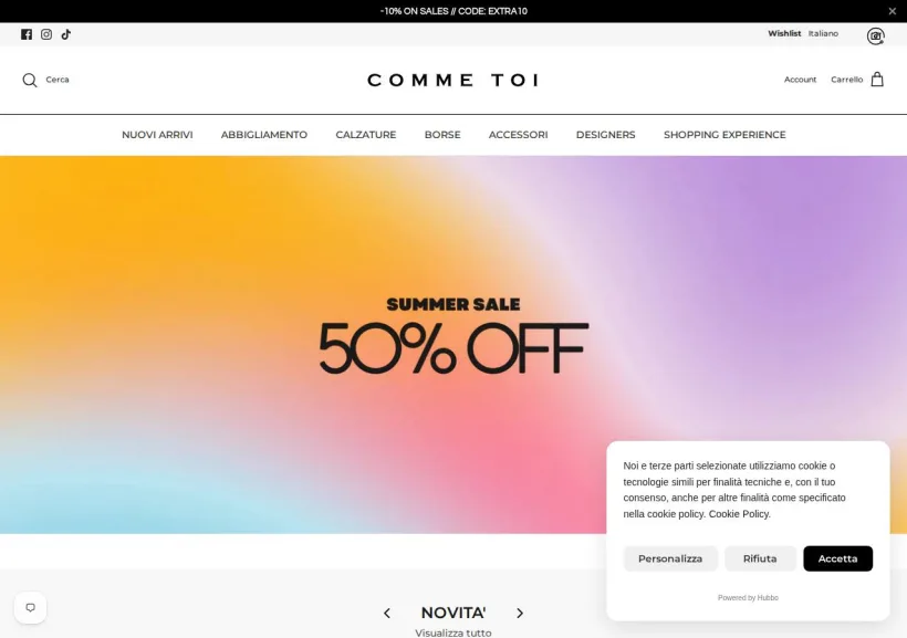 Schermata della pagina offerta di Comme Toi