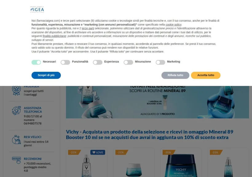 Schermata della pagina offerta di Farmacia Igea