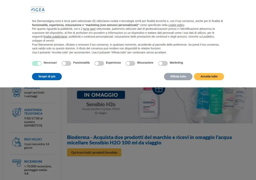 Schermata della pagina offerta di Farmacia Igea