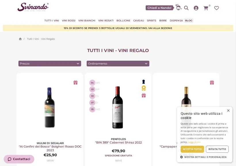 Schermata della pagina offerta di Svinando