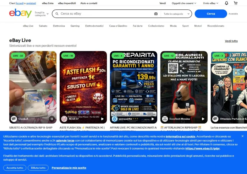 Schermata della pagina offerta di eBay