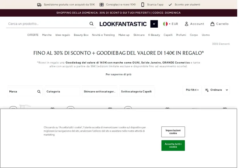 Schermata della pagina offerta di Look Fantastic