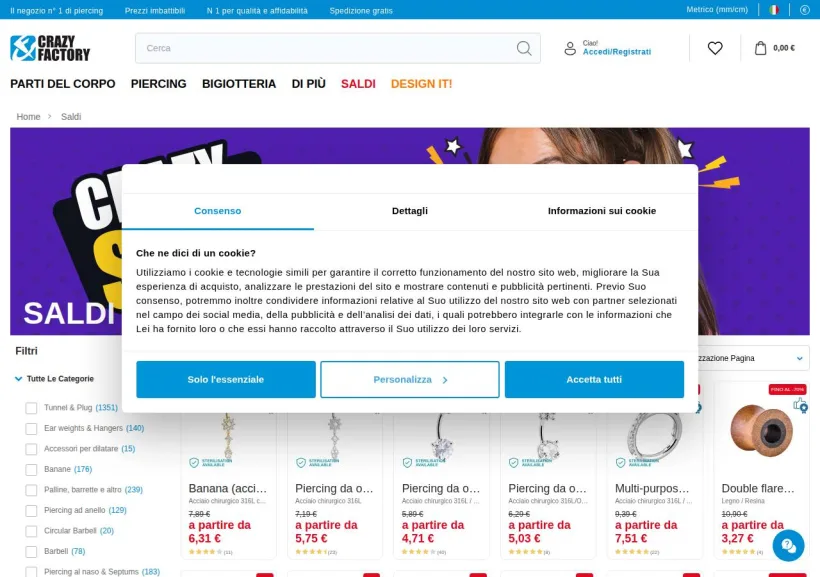 Schermata della pagina offerta di Crazy Factory