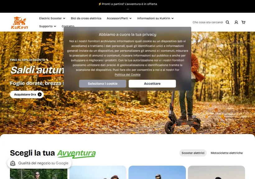 Schermata della pagina offerta di KuKirin-scooter