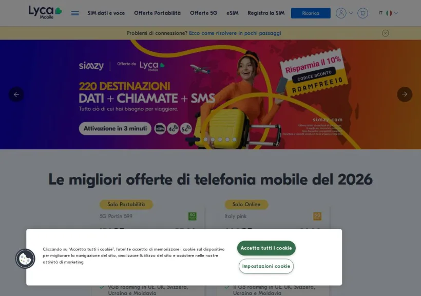 Schermata della pagina offerta di Lycamobile