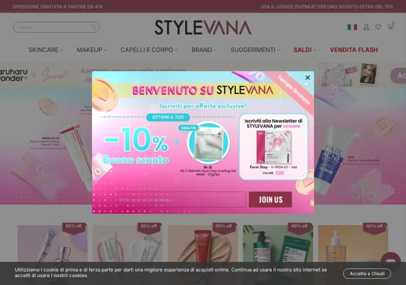Schermata della pagina offerta di Stylevana