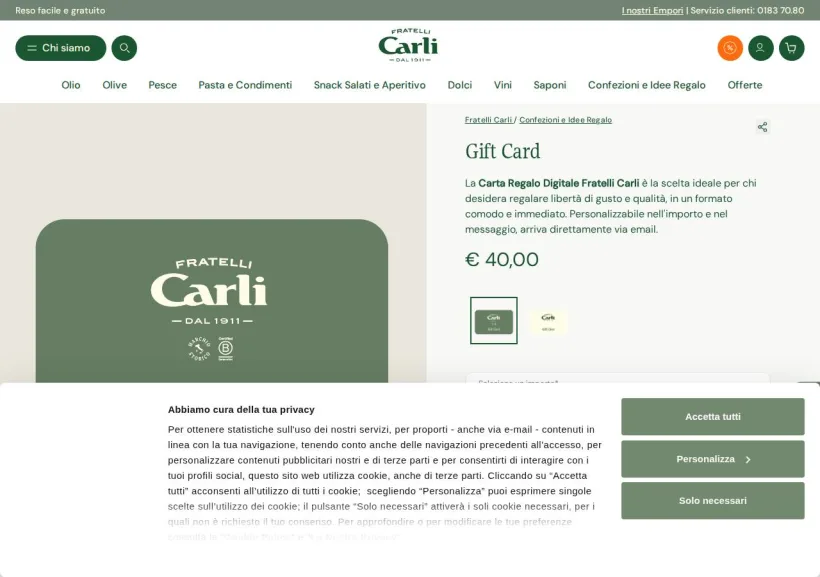Schermata della pagina offerta di Fratelli Carli