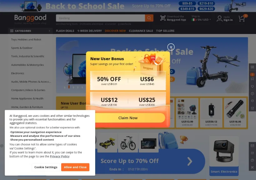 Schermata della pagina offerta di Banggood