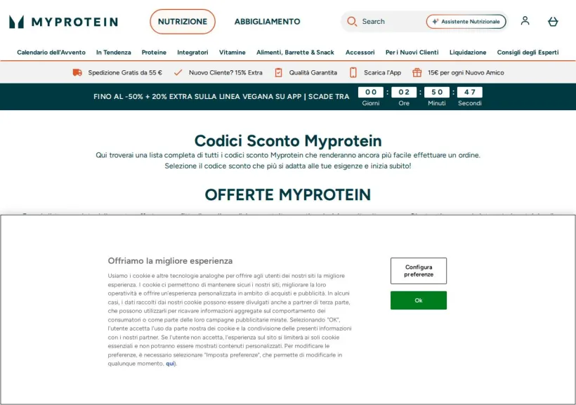 Schermata della pagina offerta di MyProtein