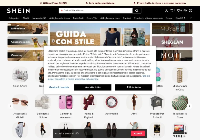 Schermata della pagina offerta di Shein