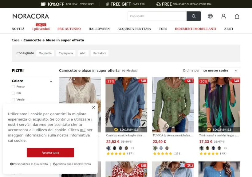 Schermata della pagina offerta di Noracora