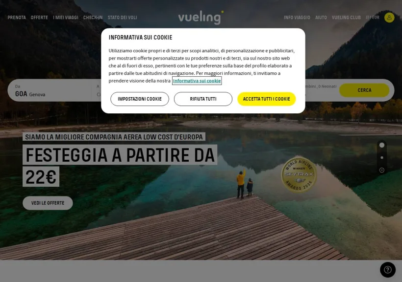 Schermata della pagina offerta di Vueling