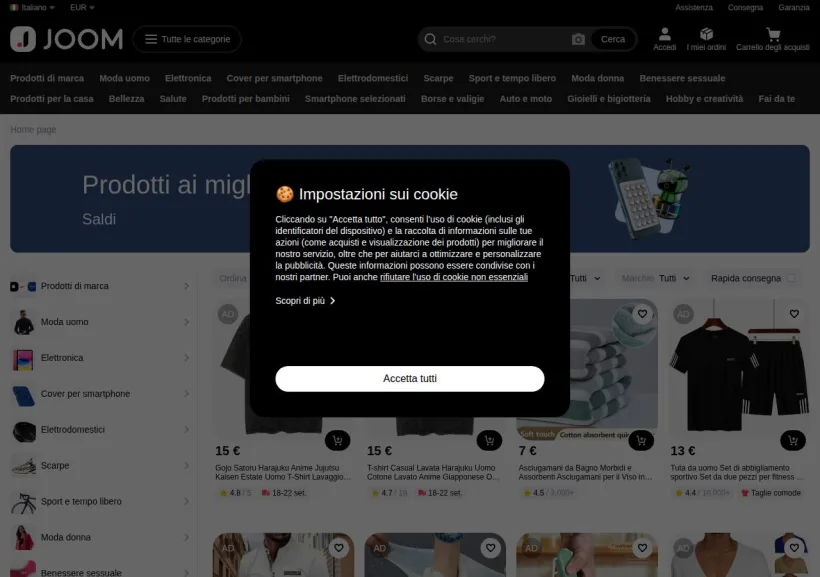 Schermata della pagina offerta di Joom