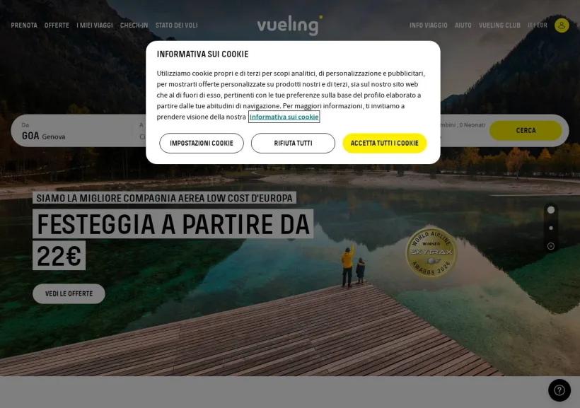 Schermata della pagina offerta di Vueling