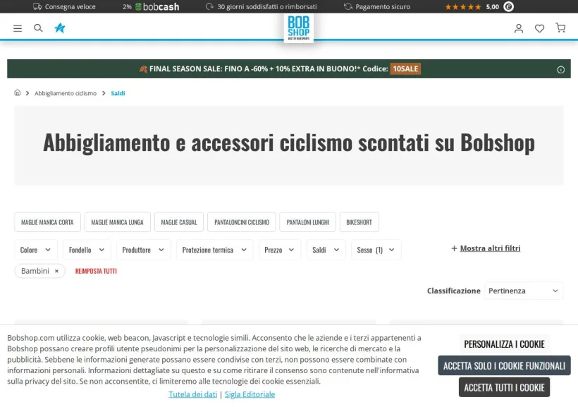 Schermata della pagina offerta di Bobshop