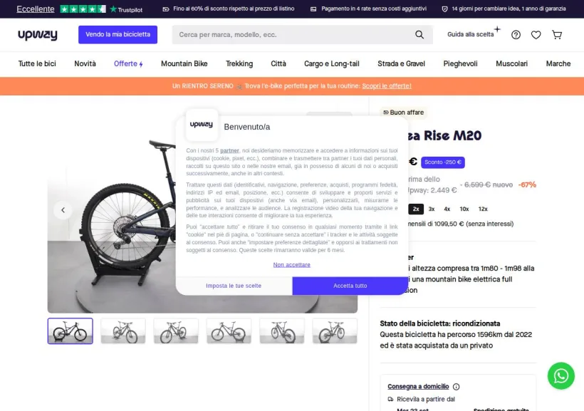 Schermata della pagina offerta di Upway Italia