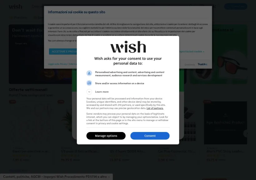 Schermata della pagina offerta di Wish