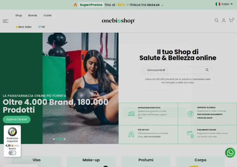 Schermata della pagina offerta di OneBioShop_International