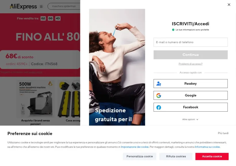 Schermata della pagina offerta di AliExpress