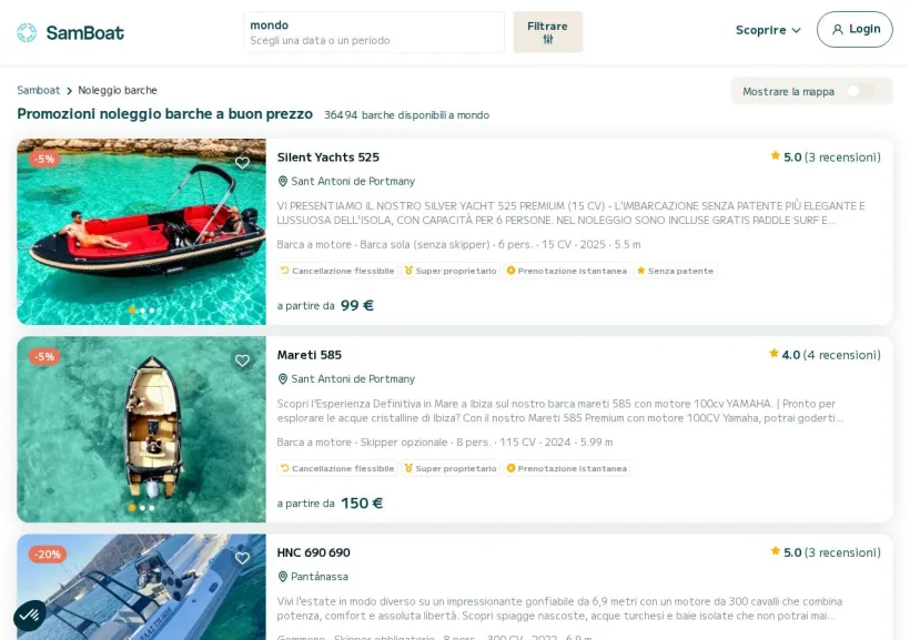 Schermata della pagina offerta di SamBoat