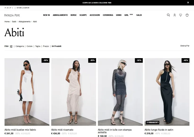 Schermata della pagina offerta di Patrizia Pepe