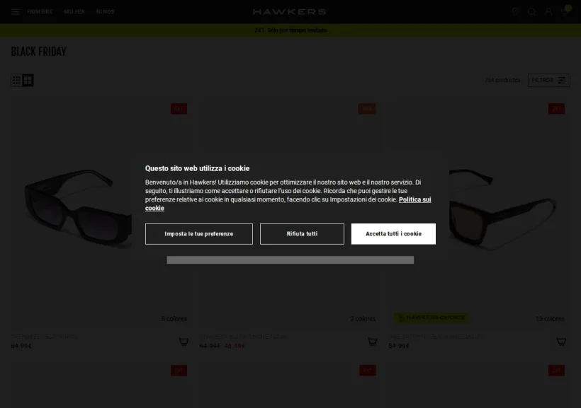Schermata della pagina offerta di Hawkers