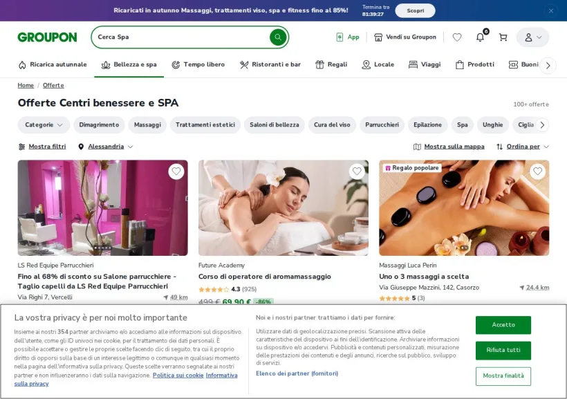 Schermata della pagina offerta di Groupon