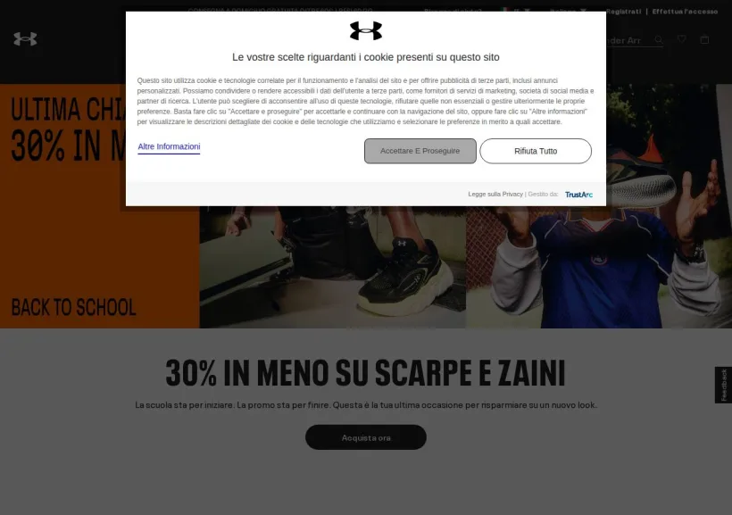 Schermata della pagina offerta di Under Armour