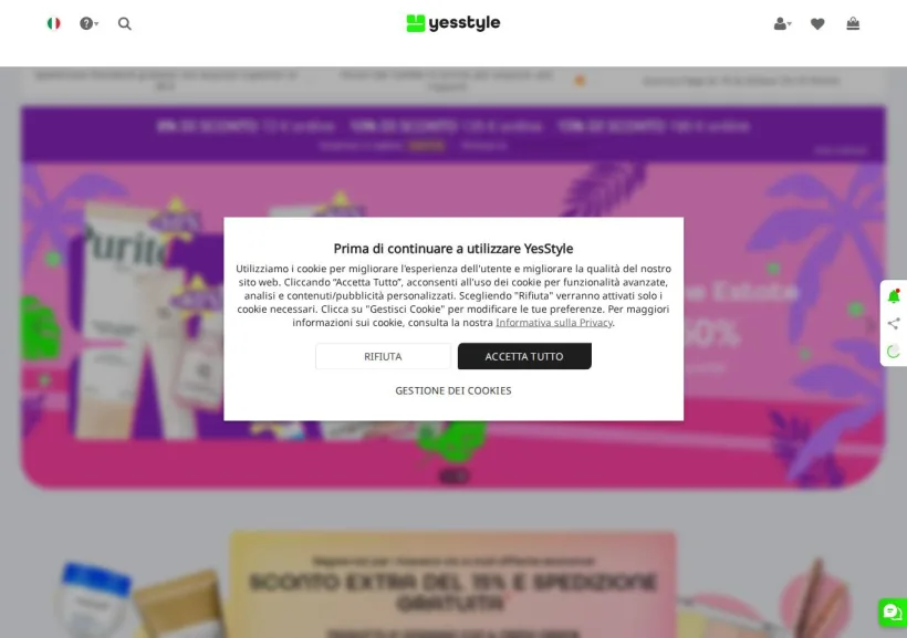 Schermata della pagina offerta di YesStyle