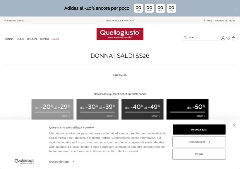 Schermata della pagina offerta di Quellogiusto