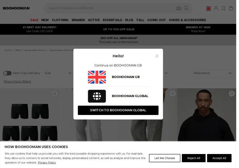 Schermata della pagina offerta di BoohooMan