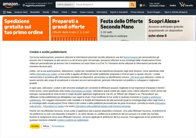 Schermata della pagina offerta di Amazon