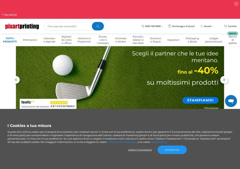 Schermata della pagina offerta di Pixartprinting