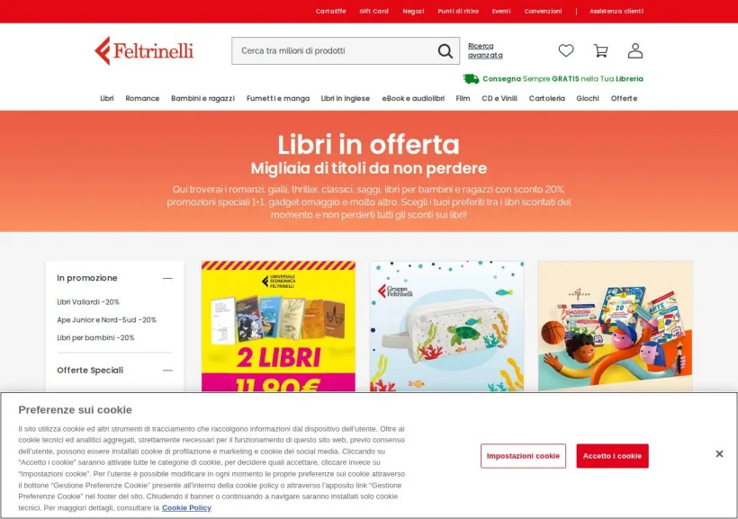Schermata della pagina offerta di La Feltrinelli