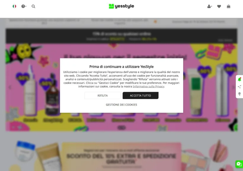 Schermata della pagina offerta di YesStyle