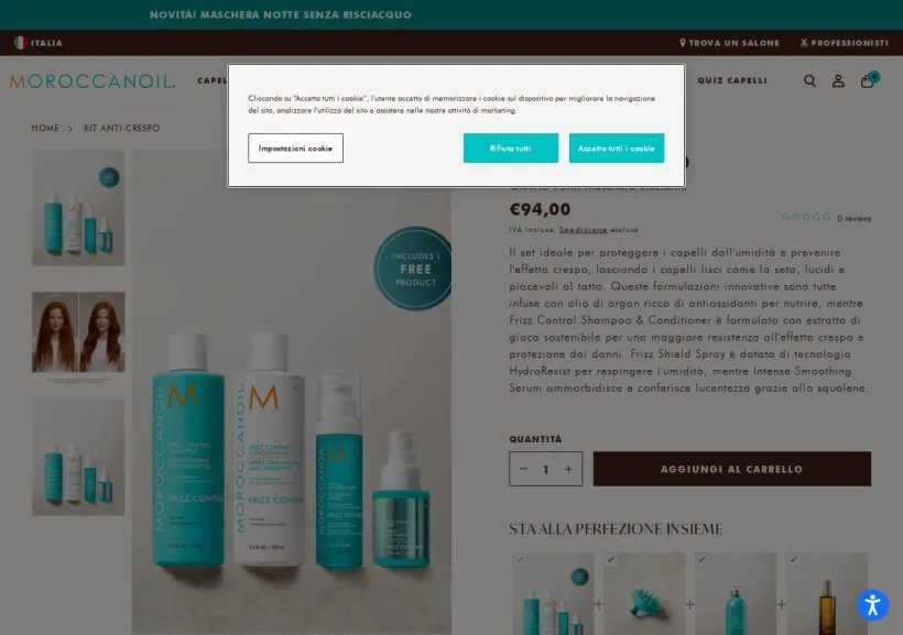 Schermata della pagina offerta di Moroccanoil
