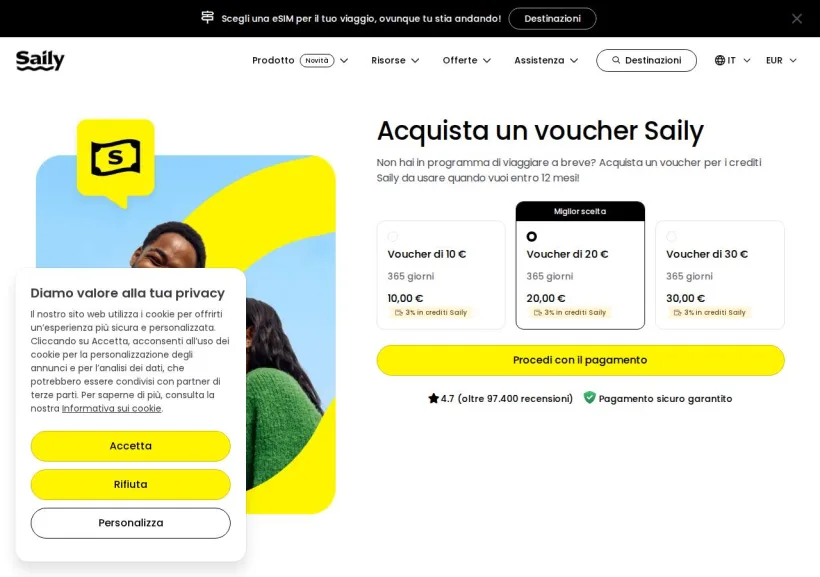 Schermata della pagina offerta di Saily