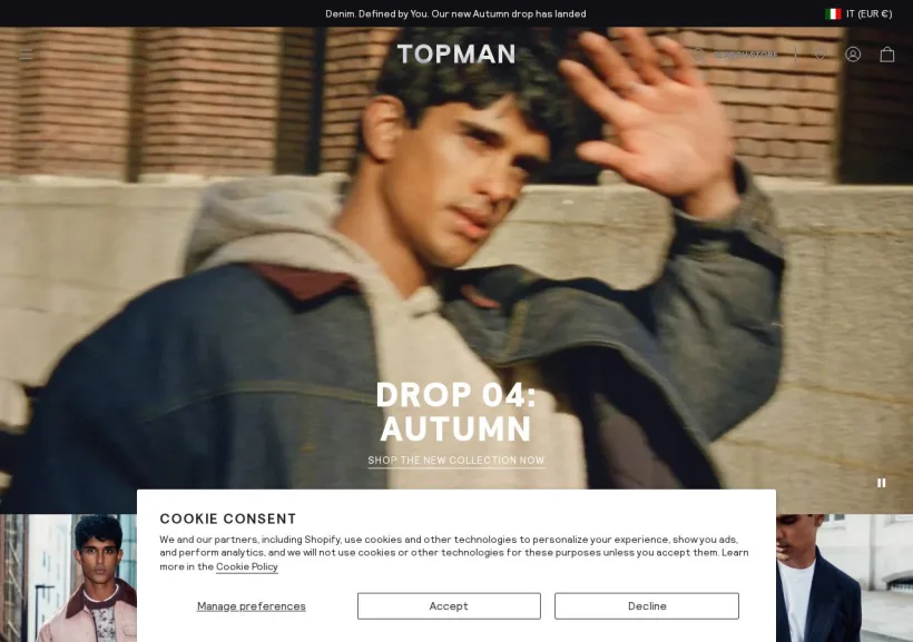 Schermata della pagina offerta di Topman
