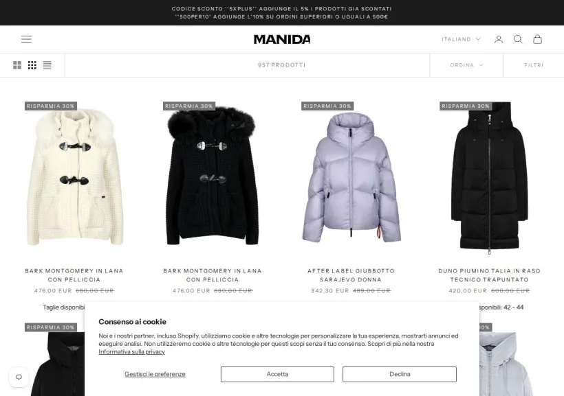 Schermata della pagina offerta di Manida