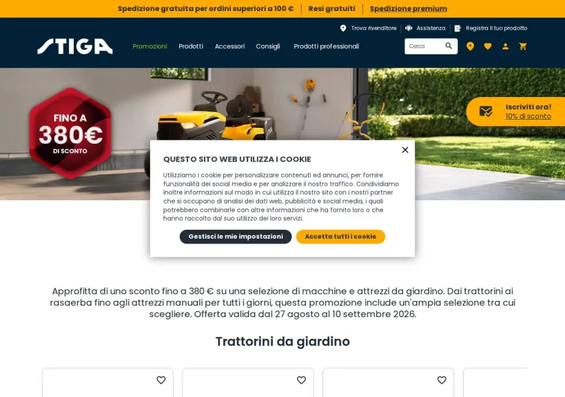 Schermata della pagina offerta di STIGA
