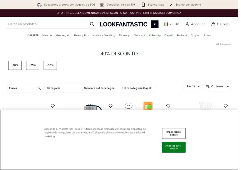 Schermata della pagina offerta di Look Fantastic