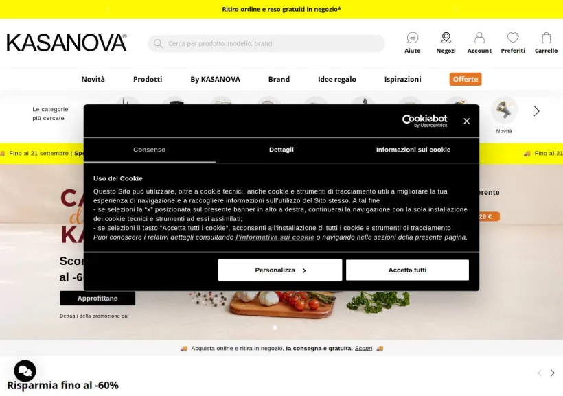 Schermata della pagina offerta di Kasanova