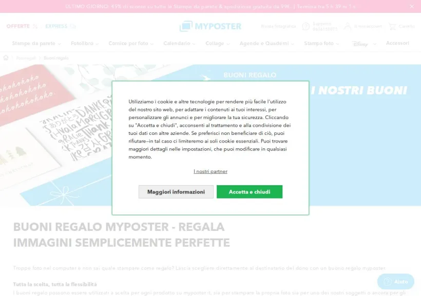 Schermata della pagina offerta di Myposter