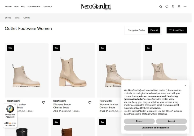Schermata della pagina offerta di NeroGiardini