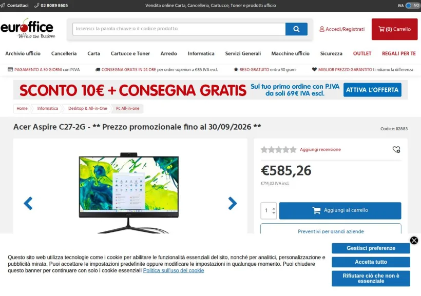 Schermata della pagina offerta di Euroffice