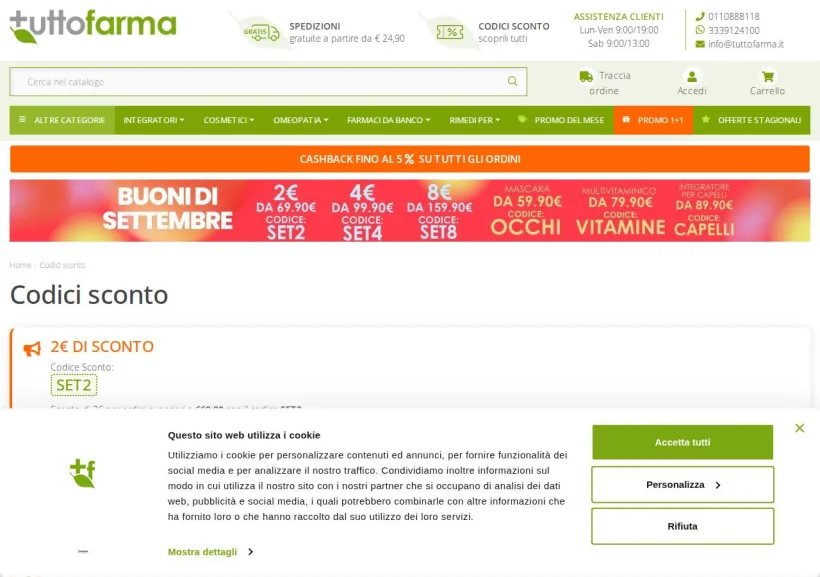 Schermata della pagina offerta di Tuttofarma